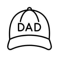 baseball cap with dad icon, father’s day line art, father icon - simple black line art icon of baseball cap with dad, for father’s day celebrations. father vector art.