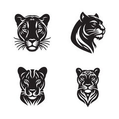 Front Facing Panther Silhouette Vector Set – Powerful Wild Cat Illustrations