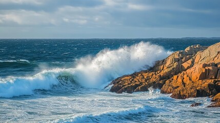 Fototapeta premium Ocean Waves Crashing Against Rocky Coastline