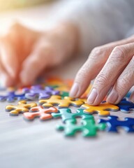 Fototapeta premium Engaging Cognitive Therapy Sessions With Puzzles in a Supportive Rehabilitation Environment