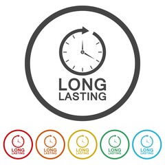 Long lasting icon. Set icons in color circle buttons