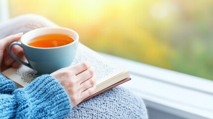 Cozy Afternoon of Reading Irish Poetry With a Warm Cup of Tea in a Tranquil Setting