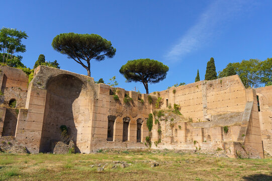 Remains of the of Baths of Caracalla (Terme di Caracalla) which used to be public baths in the 3rd century of ancient Roman, Rome, Italy 