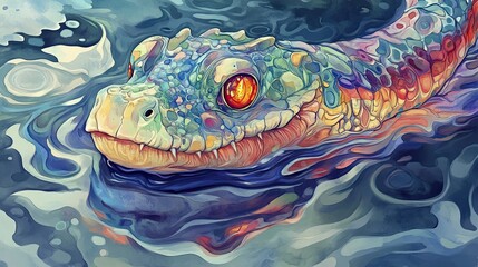 Abstract Colorful Crocodile in Water Artistic Rendering