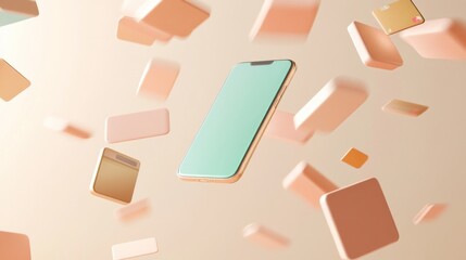 Smartphone and Pastel Colored Blocks Falling