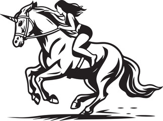 A jockey riding racehorse, horse and women rider