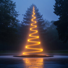 Obraz premium Illuminated Spiral in Misty Park Setting