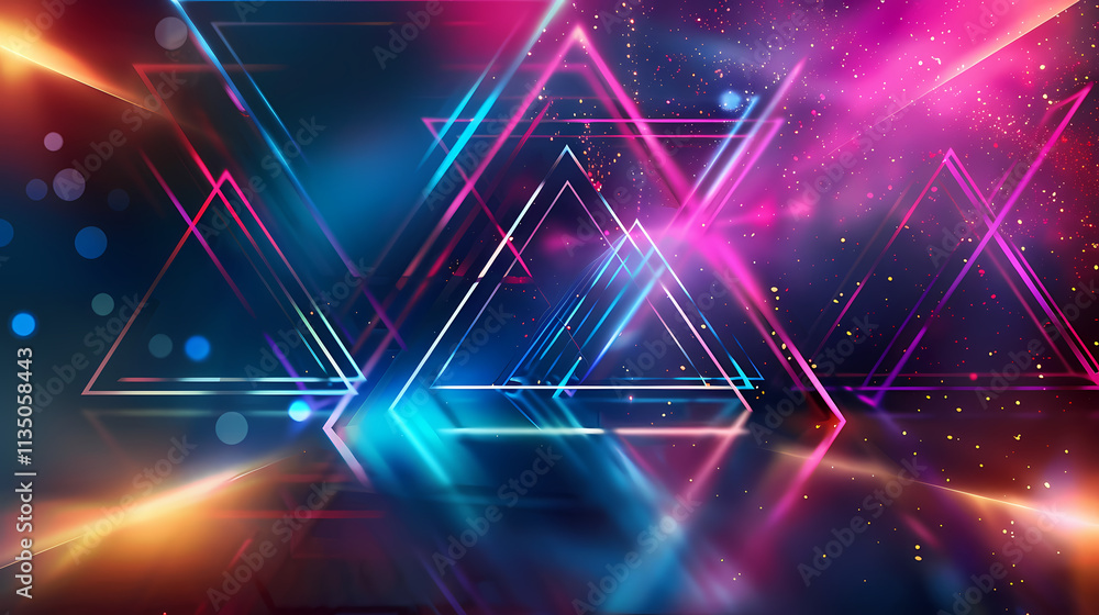 Poster neon geometric abstract: a vibrant and dynamic abstract background with neon pink and blue geometric