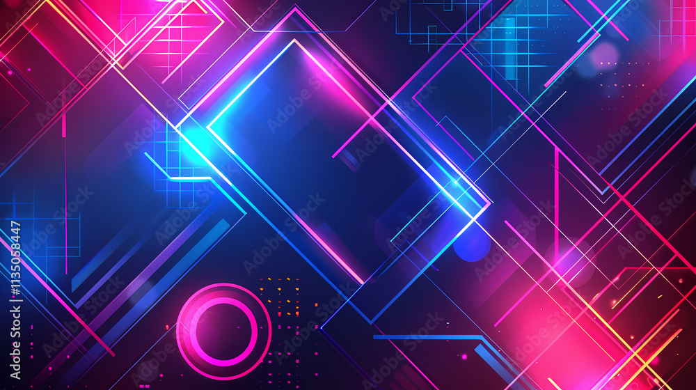 Poster neon geometric abstract: a vibrant and dynamic abstract background with neon pink and blue geometric