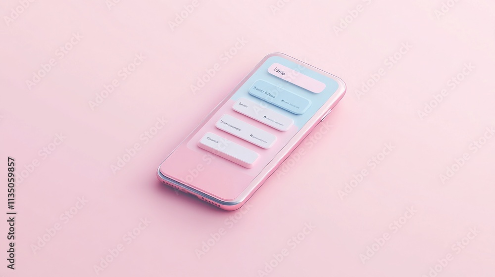 Poster pastel pink smartphone mockup with app interface design