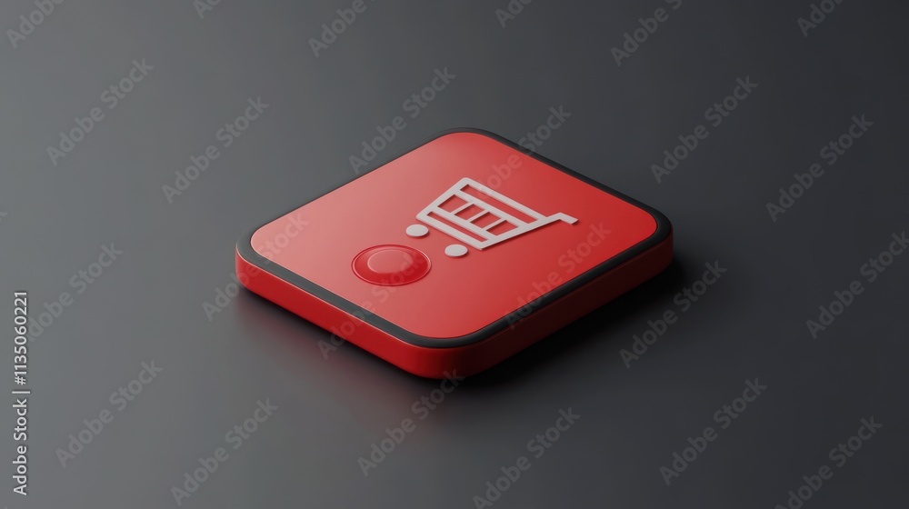 Poster red square shopping cart button digital icon