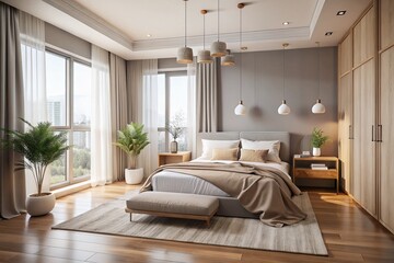 Minimalist Bedroom with Neutral Color Palette and Cozy Rug for Elegant Home Décor Inspiration