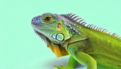 Fototapeta premium Vibrant iguana observation studio setting wildlife photography colorful backdrop close-up animal behavior study