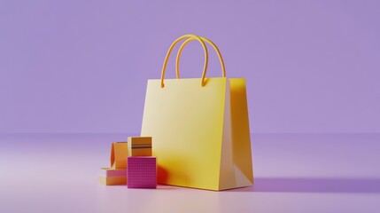 Yellow Shopping Bag with Small Colorful Boxes