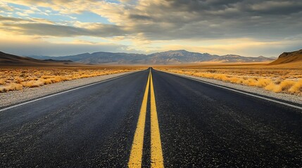 Naklejka premium Roadway to Ambitious Achievements Charting Strategic Path through Picturesque Desert Landscape