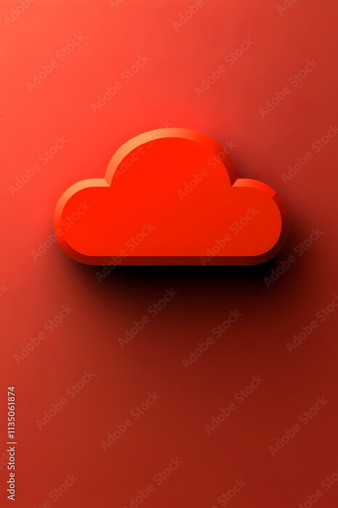 Poster a stylized, three-dimensional red cloud shape against a vibrant red background, creating a bold and 