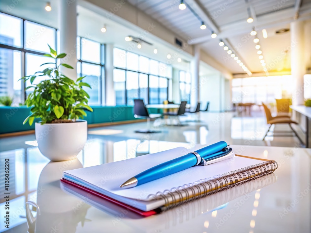 Aufkleber minimalist close-up of a modern office desk accessory in a bright, open space with natural light and