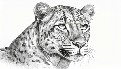 Leopard sketched in pencil on white background