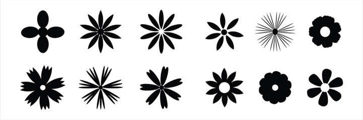 isolated flowers black and white illustration.set of silhouette flowers for creative projects.