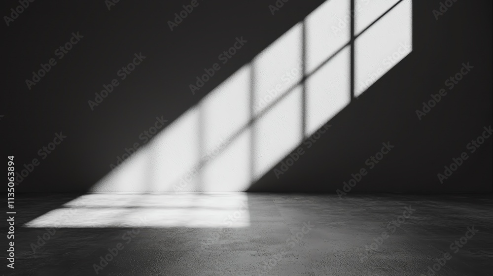 Poster a serene, minimalistic interior with shadows creating calming patterns on the floor.