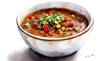 Rich and Flavorful Vegetable Chili in a Bowl Garnished with Fresh Chopped Herbs for a Comforting and Wholesome Meal Option
