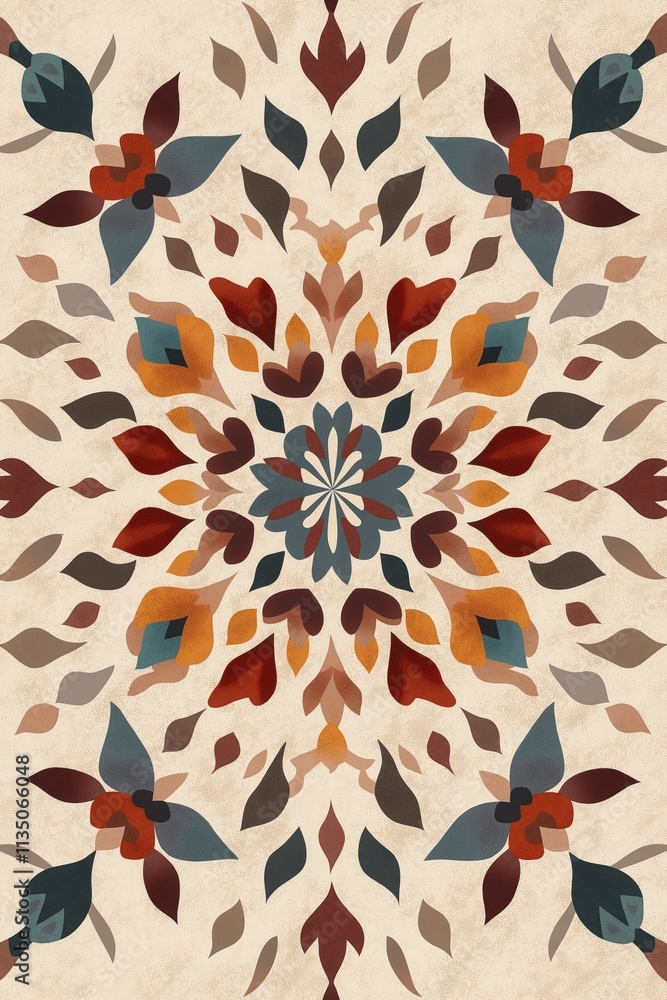 Poster a colorful abstract design with flowers and leaves. the design is made up of many different colors a
