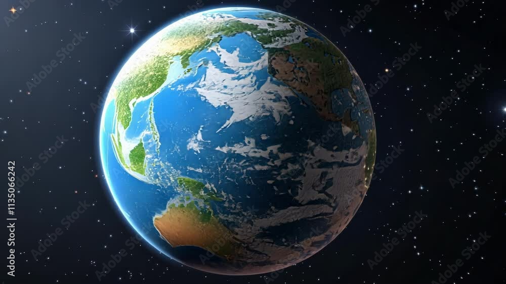 Poster retro globe animation a pixelated earth slowly rotates in a looping animation showcasing blocky cont