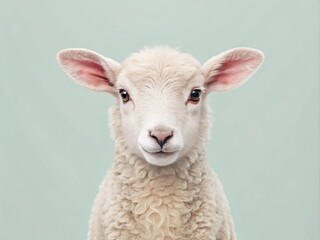 Fototapeta premium Minimalist Illustration of a Cute Sheep in Soft Pastel Colors, Perfect for Nursery Decor, Animal Lovers, and Children's Book Themes with a Calm and Playful Aesthetic