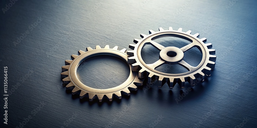 Poster minimalist interlocking gears symbolizing technology, engineering, and innovation for teamwork and p