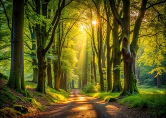 Obraz premium Forest Path, Deep Focus, Nature Photography, Hiking Trail, Woodland Scene, Left or Right, Path in Woods, High Depth of Field, Nature Trail, Scenic Pathway