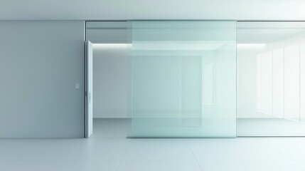Modern interior with glass matte walls and door
