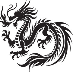 Black silhouette Chainese Dragon Tattoo on white background isolated vector illustration