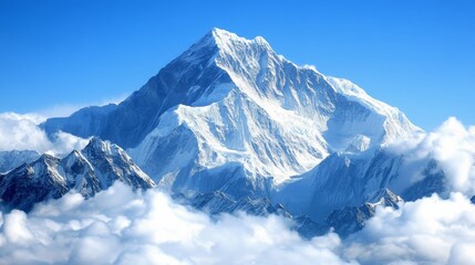 Snow-covered mountain peaks, majestic view of mountains completely blanketed in snow under a clear blue sky