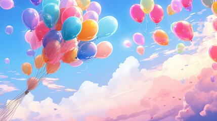 Fototapeta premium Colorful Balloons Floating in a Dreamy Sky