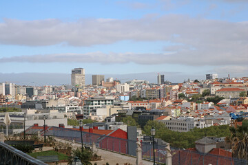 Panoramic view from Sao Pedro de Alcantara viewpoint - Miradouro in Lisbon, Portugal.