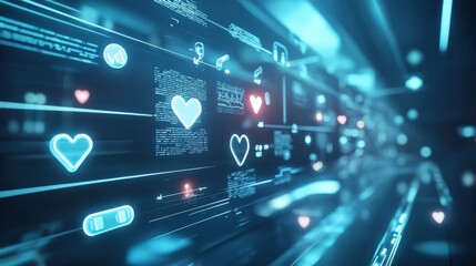 Digital heartbeat exploring health technology innovations in a futuristic lab environment visual data representation close-up viewpoint