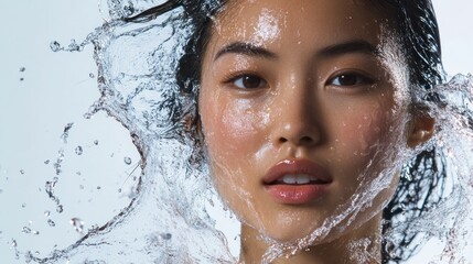 Woman Surrounded By Splashing Water Drops