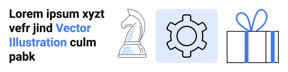 Chess knight, gear icon, and gift box symbolize strategic thinking, technology, and generosity. Ideal for business planning, tech services, holiday promos, e-commerce innovation software customer