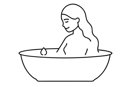 recommend clip art: Woman taking spa bath line art vector illustration
