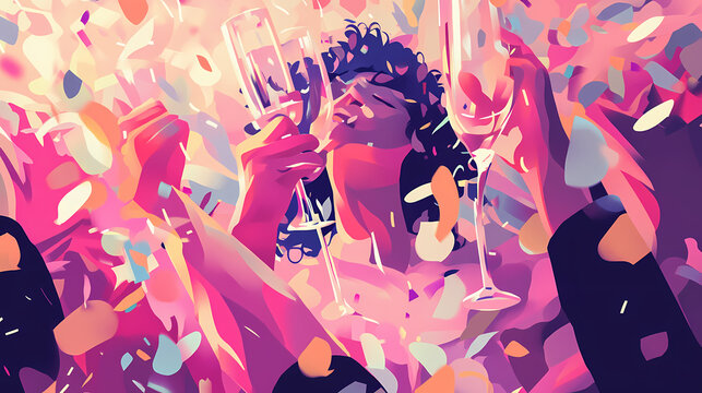The blissful moment captured while immersing themselves in a champagne celebration. ideal for festive background or event design. Blissful. Illustration