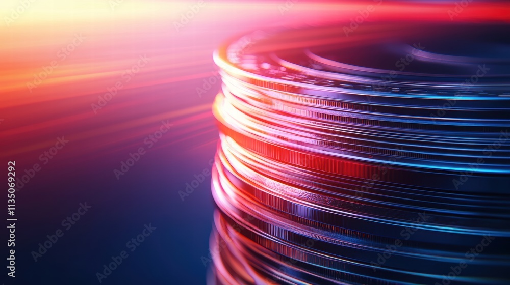 Poster holographic visualization of currency with abstract patterns and bright colorful background