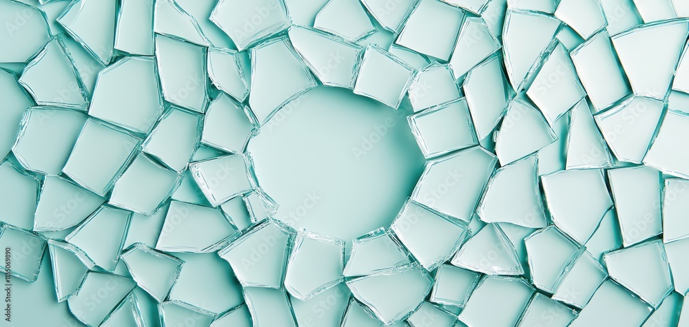 Aufkleber abstract background of broken glass pieces creating a circular shape in a mint color.