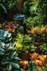 Fototapeta premium Collection of potted plants with a variety of colors and sizes