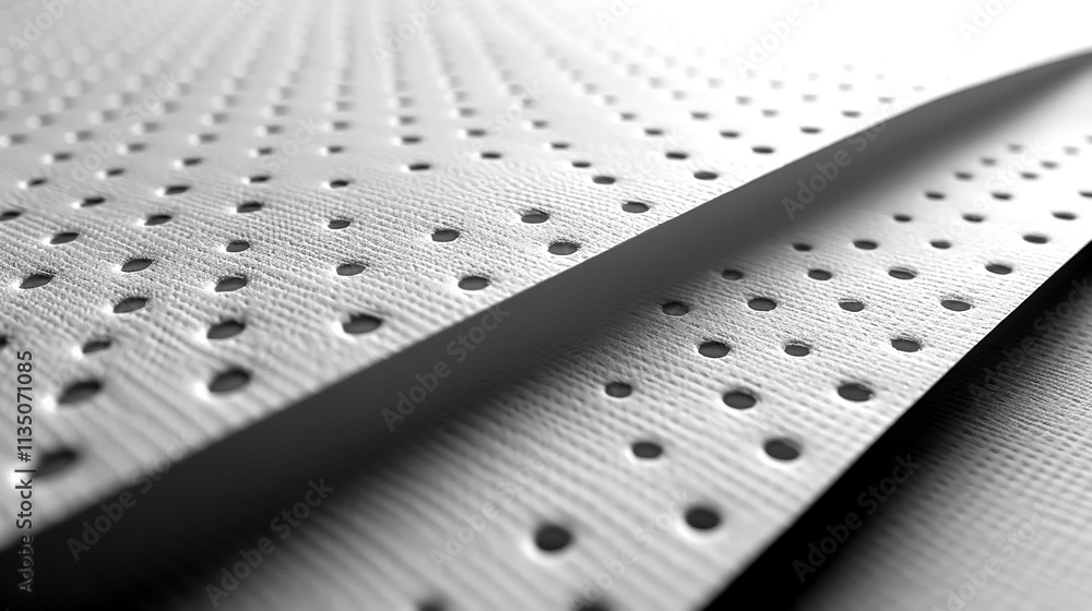 Poster textured white sheets with perforations creating a modern abstract design