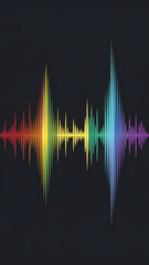 Colorful soundwave illustration on a dark background, featuring a spectrum of colors. Perfect for music or audio design. The color gradients from dark to light create an elegant and modern look.