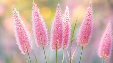 Fototapeta premium Pink Flower Grass, Soft Bokeh Background