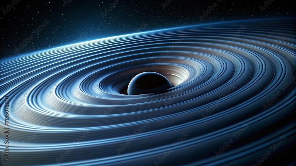 Poster Minimalist Representation of Gravitational Waves Around a Black Hole, Exploring Quantum Physics Concepts and Cosmic Phenomena Through Simple Shapes and Forms