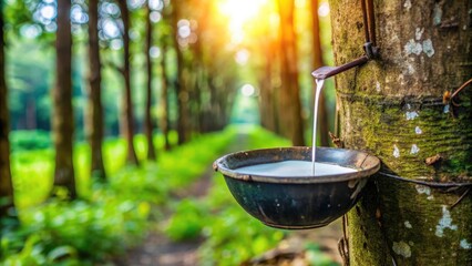 Macro Photography: Rubber Tree Latex, Natural Rubber Harvesting, Hevea Brasiliensis, Close-up Rubber Sap, Natural Rubber Production,  Tree Sap Collection