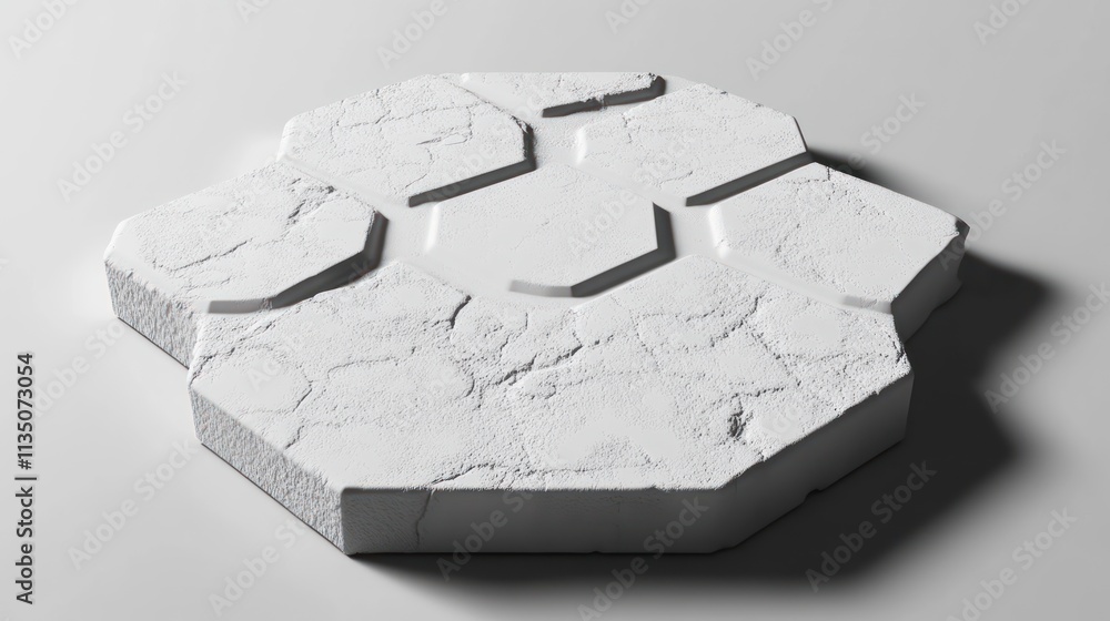 Poster White Hexagonal Stone Block With Cracked Texture