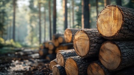Pile of Logs in Forest
